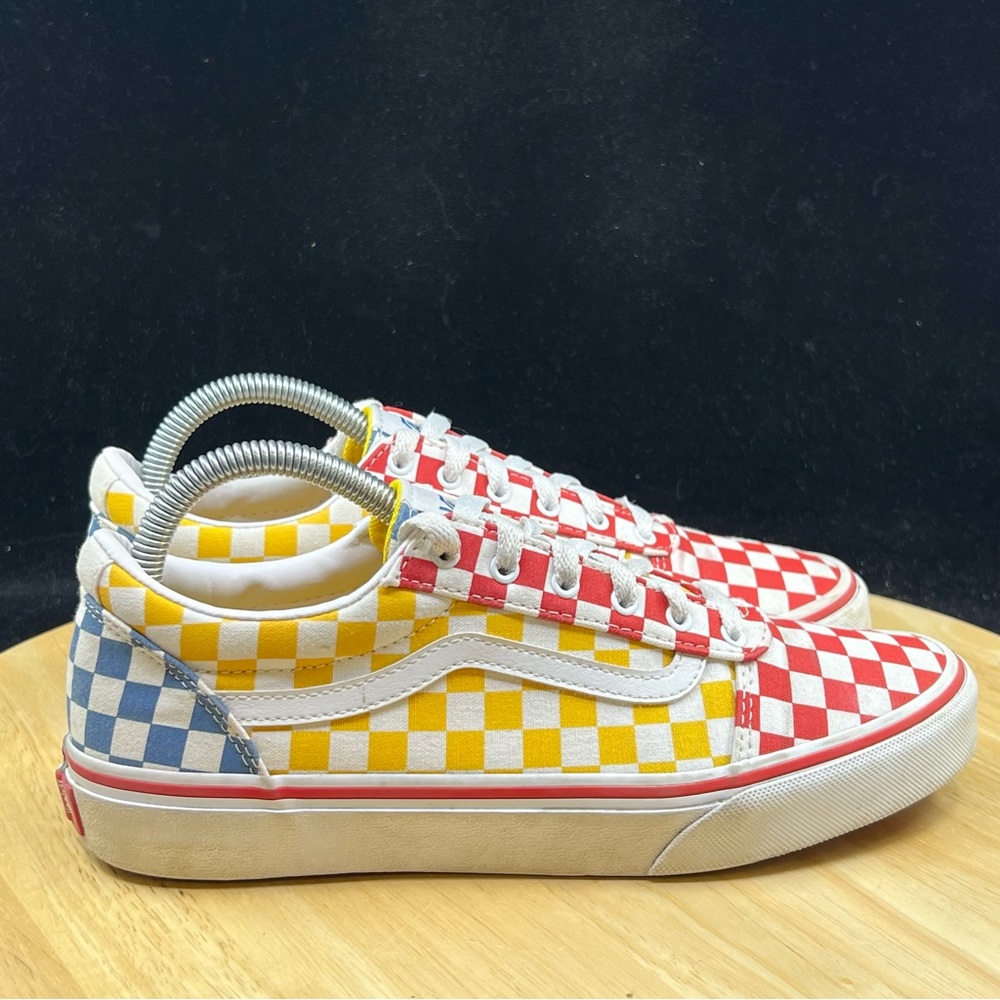 Vans Old Skool Red/ Blue/ Yellow Checkerboard Sz 6Y/Women’s Size 7.5 Skate Shoes - Picture 5 of 10